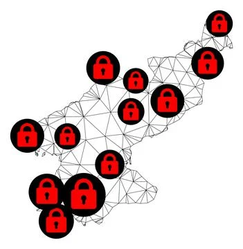 Lockdown Polygonal 2D Mesh Vector Map of North Korea Stock Illustration