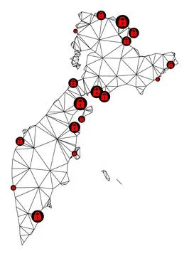 Lockdown Polygonal Carcass Mesh Vector Map of Kamchatka Peninsula Stock Illustration