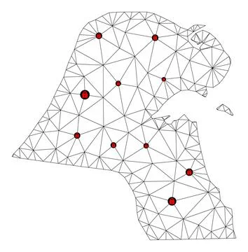 Lockdown Polygonal Carcass Mesh Vector Map of Kuwait Illustrazione stock