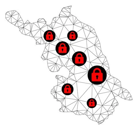 Lockdown Polygonal Carcass Mesh Vector Map of Jiangsu Province Stock Illustration