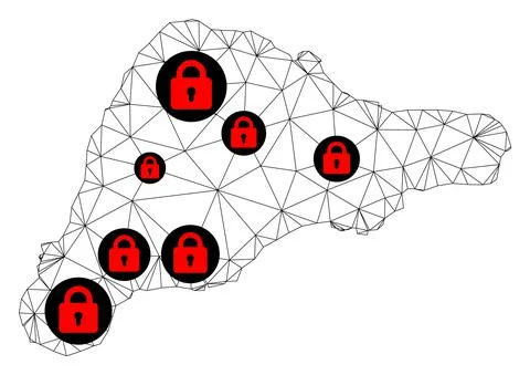 Lockdown Polygonal Carcass Mesh Vector Map of Easter Island Stock Illustration