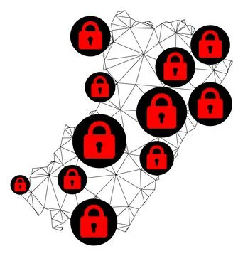 Lockdown Polygonal Carcass Mesh Vector Map of Castellon Province Stock Illustration