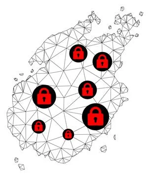 Lockdown Polygonal Carcass Mesh Vector Map of Paros Island Stock Illustration