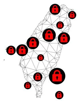 Lockdown Polygonal Carcass Mesh Vector Map of Taiwan Stock Illustration