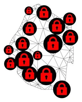 Lockdown Polygonal Carcass Mesh Vector Map of Swaziland Stock Illustration