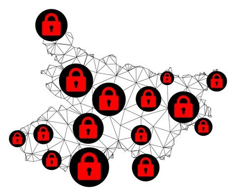 Lockdown Polygonal Carcass Mesh Vector Map of Bihar State Stock Illustration