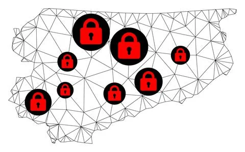 Lockdown Polygonal Carcass Mesh Vector Map of Warmia-Masuria Province Stock Illustration