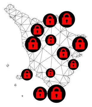 Lockdown Polygonal Carcass Mesh Vector Map of Tuscany Region Illustrazione stock