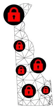 Lockdown Polygonal Carcass Mesh Vector Map of Delaware State Stock Illustration