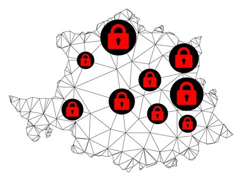 Lockdown Polygonal Carcass Mesh Vector Map of Caceres Province Illustrazione stock