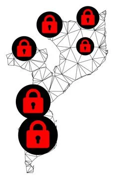 Lockdown Polygonal Carcass Mesh Vector Map of Mozambique Stock Illustration