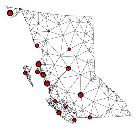 Lockdown Polygonal Network Mesh Vector Map of British Columbia Province Stock Illustration