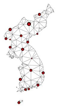 Lockdown Polygonal Network Mesh Vector Map of Korea Stock Illustration