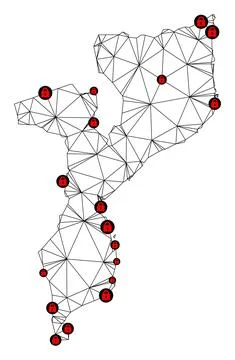 Lockdown Polygonal Network Mesh Vector Map of Mozambique Stock Illustration