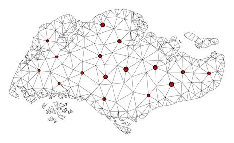 Lockdown Polygonal Network Mesh Vector Map of Singapore Stock Illustration