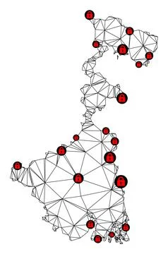 Lockdown Polygonal Network Mesh Vector Map of West Bengal State Stock Illustration
