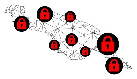 Lockdown Polygonal Network Mesh Vector Map of New Guinea Island Stock Illustration