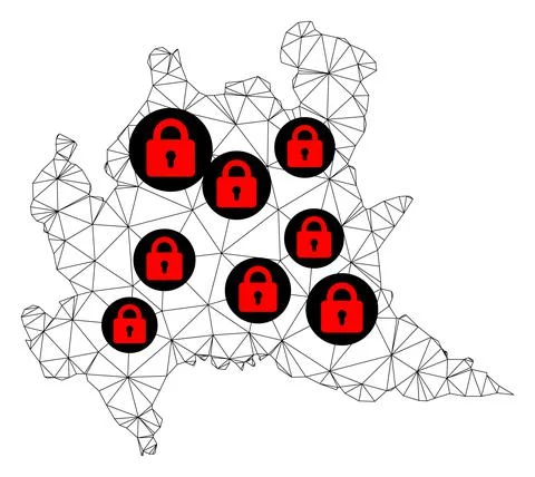 Lockdown Polygonal Network Mesh Vector Map of Lombardy Region Stock Illustration