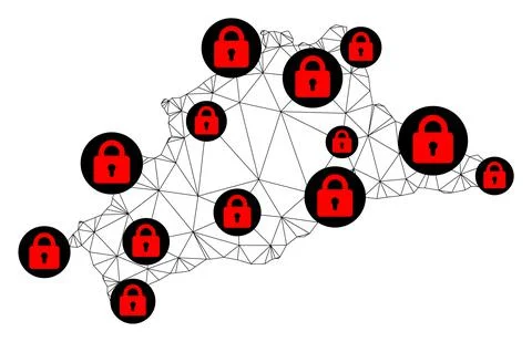 Lockdown Polygonal Network Mesh Vector Map of Malaga Province Stock Illustration