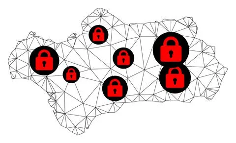 Lockdown Polygonal Network Mesh Vector Map of Andalusia Province Stock Illustration