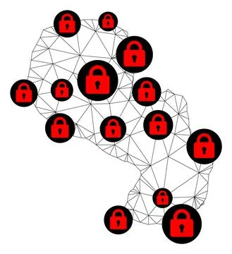 Lockdown Polygonal Network Mesh Vector Map of Paraguay イラスト素材