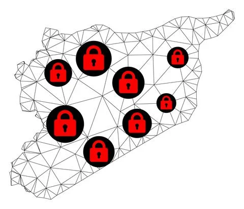 Lockdown Polygonal Network Mesh Vector Map of Syria Stock Illustration