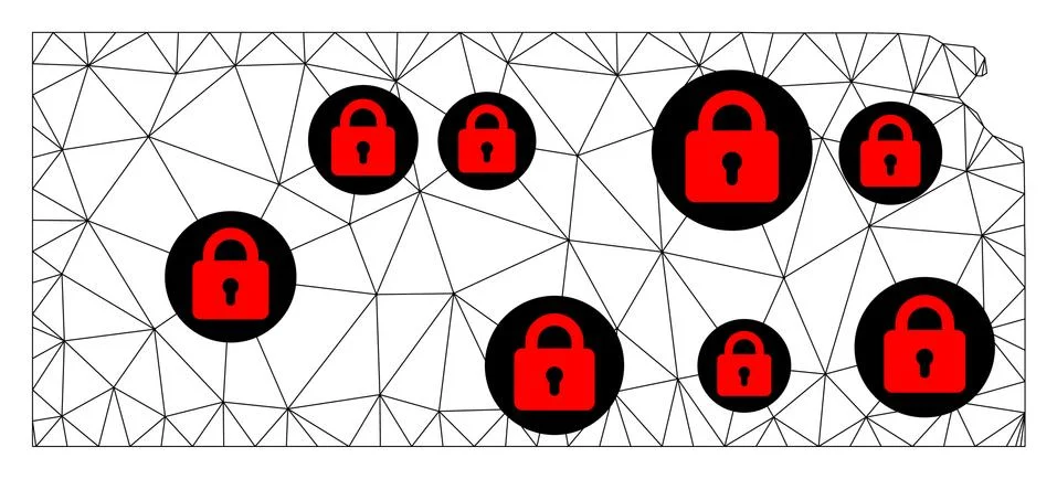 Lockdown Polygonal Wire Frame Mesh Vector Map of Kansas State Illustrazione stock