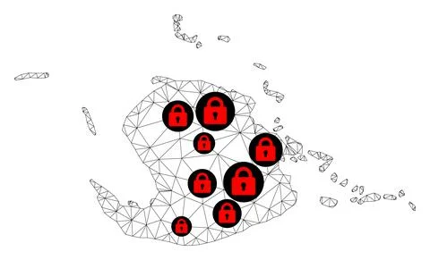 Lockdown Polygonal Wire Frame Mesh Vector Map of Juventud Island Ilustración de archivo