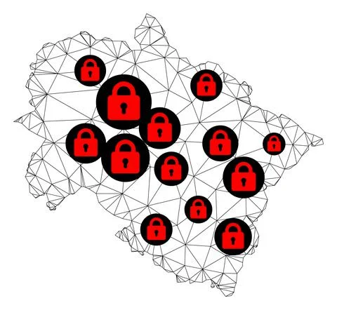 Lockdown Polygonal Wire Frame Mesh Vector Map of Uttarakhand State Stock Illustration