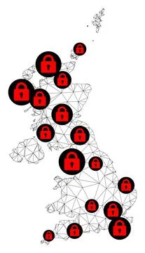 Lockdown Polygonal Wire Frame Mesh Vector Map of United Kingdom Stock Illustration