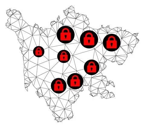 Lockdown Polygonal Wire Frame Mesh Vector Map of Sichuan Province Stock Illustration