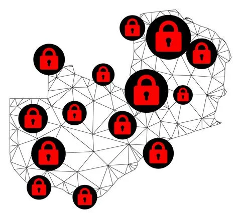 Lockdown Polygonal Wire Frame Mesh Vector Map of Zambia Stock Illustration