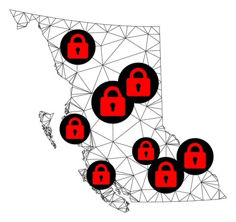 Lockdown Polygonal Wire Frame Mesh Vector Map of British Columbia Province Stock Illustration