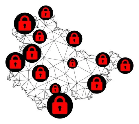 Lockdown Polygonal Wire Frame Mesh Vector Map of Thuringia State Illustrazione stock