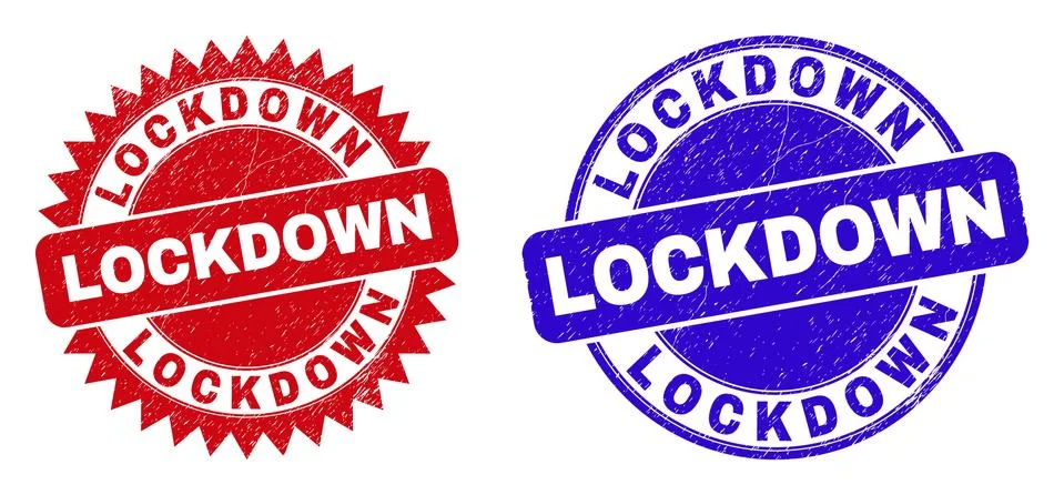 LOCKDOWN Rounded and Rosette Stamps with Corroded Surface Stock Illustration