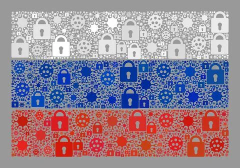 Lockdown Russia Flag - Collage of Lock Icons and Viral Cells イラスト素材
