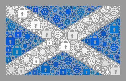 Lockdown Scotland Flag - Collage of Locks and Viral Cells Stock Illustration