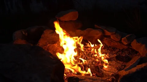 Lockdown shot of bonfire burning in slow motion Video stock 114883106