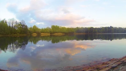 Lockdown shot of cloudy sky reflecting on river Stock Footage 122519395