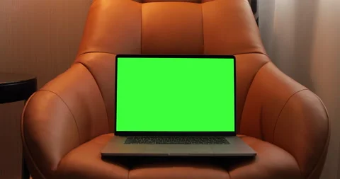 Lockdown shot of a Modern Laptop with Pre-Keyed Green Mock-up Screen Display Stock Footage 140250632