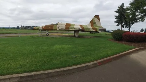 Lockdown Shot USAF F-5 Tiger II at Airplane Museum Stock Footage 92452653