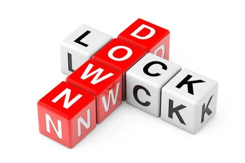 Lockdown Sign as Crossword Cube Blocks. 3d Rendering 스톡 일러스트