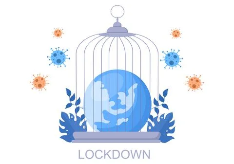 Lockdown To Stop COVID-19 Coronavirus With Cage or Virus Barrier Tape Over Th Ilustração Stock