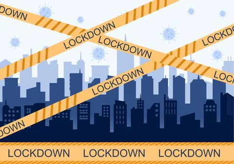 Lockdown To Stop COVID-19 Coronavirus With Cage or Virus Barrier Tape Over Th Ilustração Stock