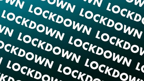 LOCKDOWN text word written in WHITE neon letters on a blue background Stock Footage 165452103