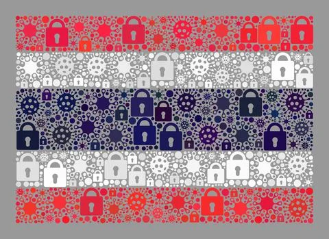 Lockdown Thailand Flag - Mosaic of Lock Icons and Covid Viruses Stock Illustration