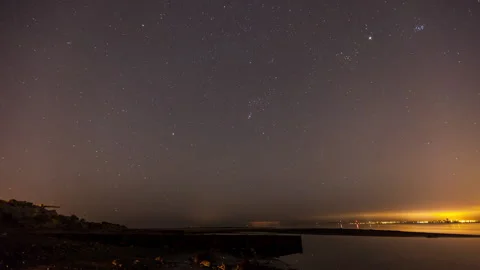 Lockdown Time Lapse Beautiful Shot Of Stars In Sky Above Sea - Vancouver, Canada Stock Footage 160318561