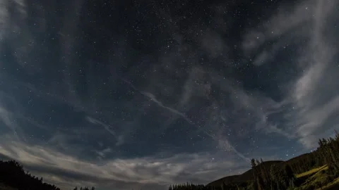 Lockdown Time Lapse Beautiful Shot Of Dramatic Sky At Night In Forest - Creede, Stock Footage 163791412