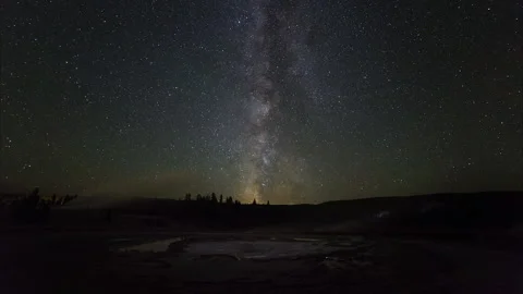 Lockdown Time Lapse Scenic View Of Stars Moving Above Hot Spring During Night - Stock Footage 160315891