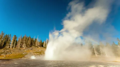 Lockdown Time Lapse Shot Of Beautiful Rainbow From Steam Of Geyser During Sunny Stock Footage 160327345